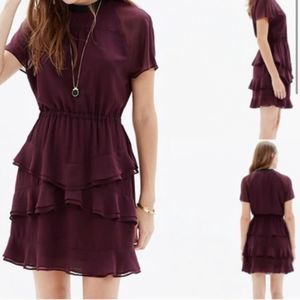 Madewell radiant ruffle hem sheer sleeve flounce dress maroon 12